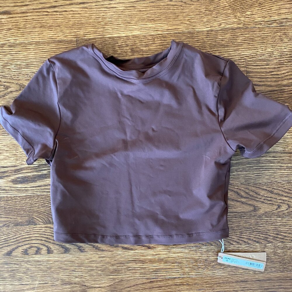 NWT Skims Recycled Swim Tee Medium T-shirt Stretch Nylon Bikini Top Dark Brown